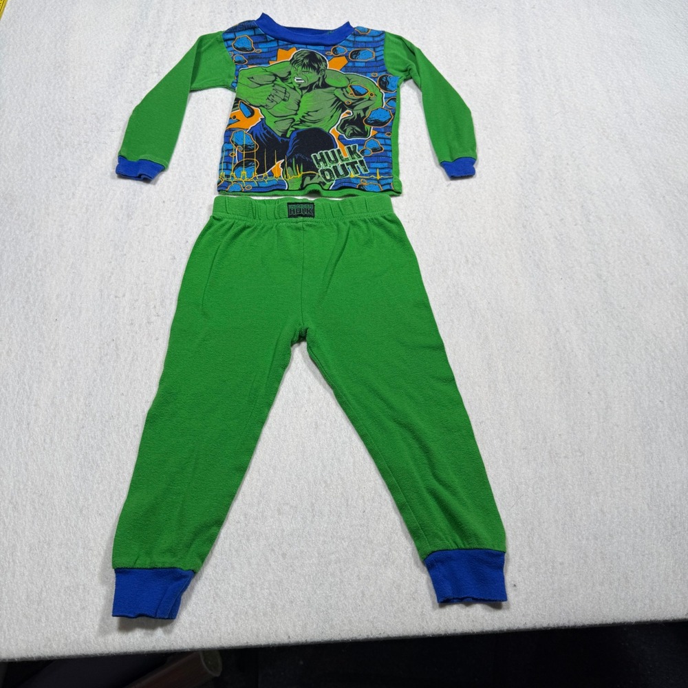 Marvel Incredible Hulk Kids Pajama Set Size 4 Green Long Sleeve Cotton Sleepwear